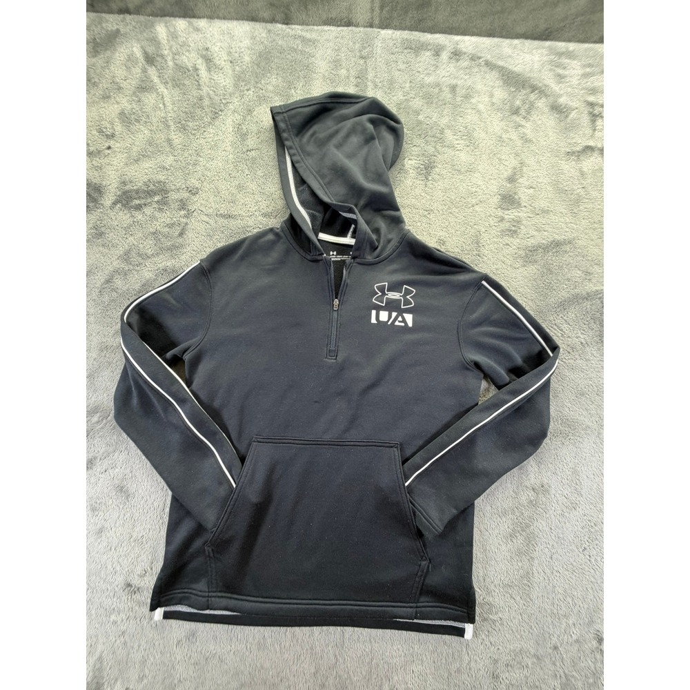Under Armour Youth Medium Black 1/4 Zip Hoodie UA Logo Sweatshirt 1349000-001